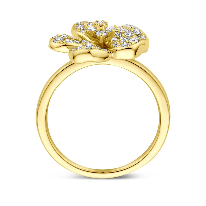 14k Geelgouden Bloemring met Diamant – Elegantie in Bloei voor Dames