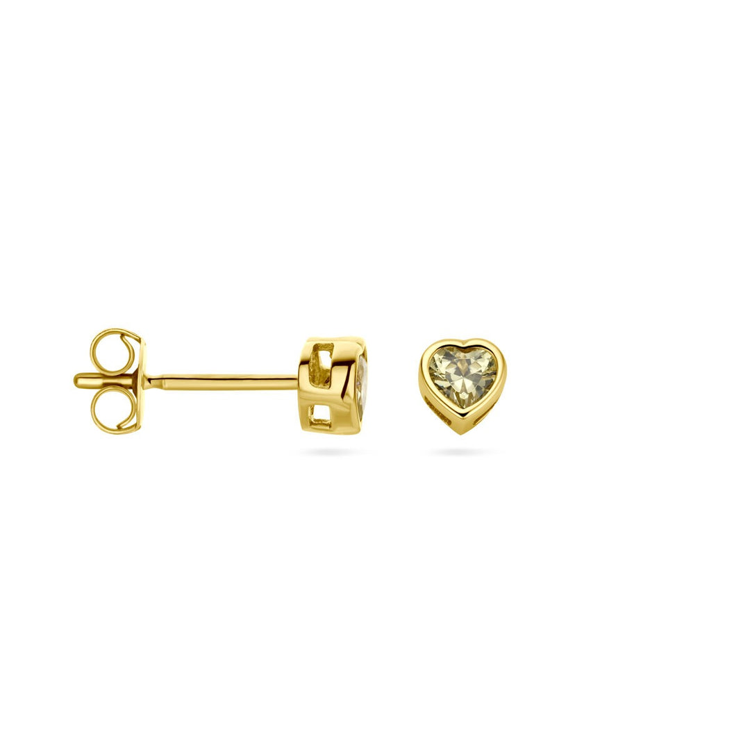 Ohrstecker Herz mit Zirkonia Geburtsstein 14K Gelbgold