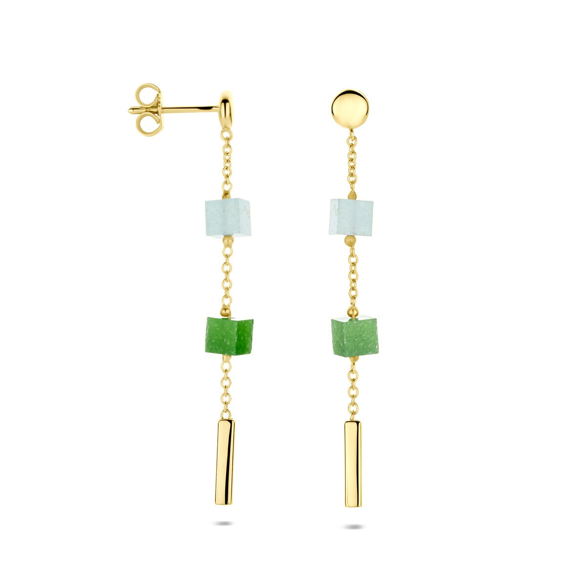 Goldohrringe 14k mit blauem und grünem Quarzit – Damen
