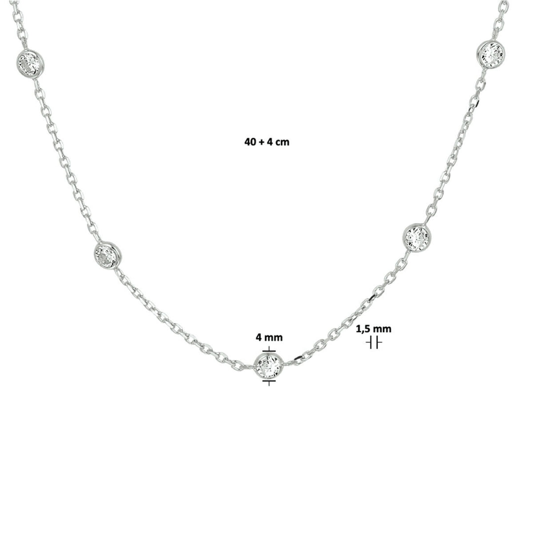 Zirkonia-Halskette 40 + 4 cm Silber rhodiniert