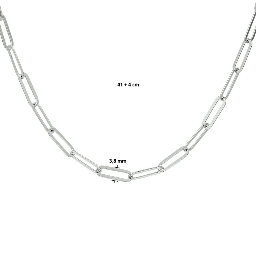 Halskette Büroklammer Flachrohr 3,8 mm 41 + 4 cm Silber rhodiniert