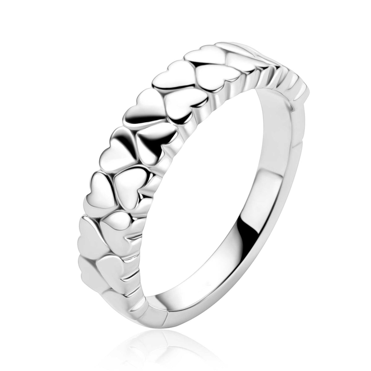 Ring aus Silber mit Herzen und Zirkonia-Steinen