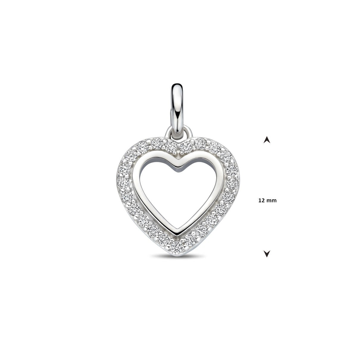 Herzförmiger Zirkonia-Anhänger aus rhodiniertem 925er Silber, 17,5 mm hoch