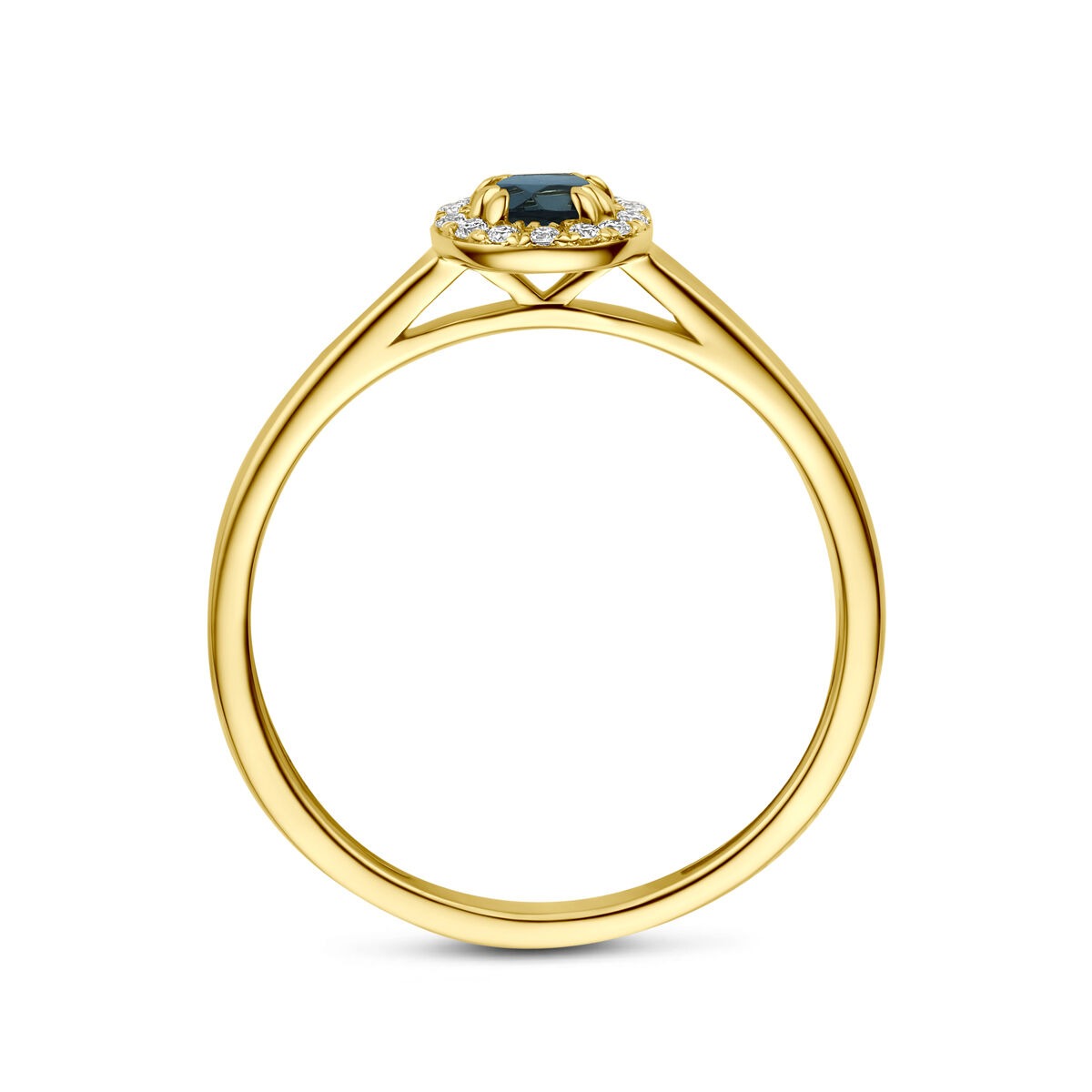 14K Gelbgoldring mit London Blue Topas und im Labor gezüchtetem Diamanten