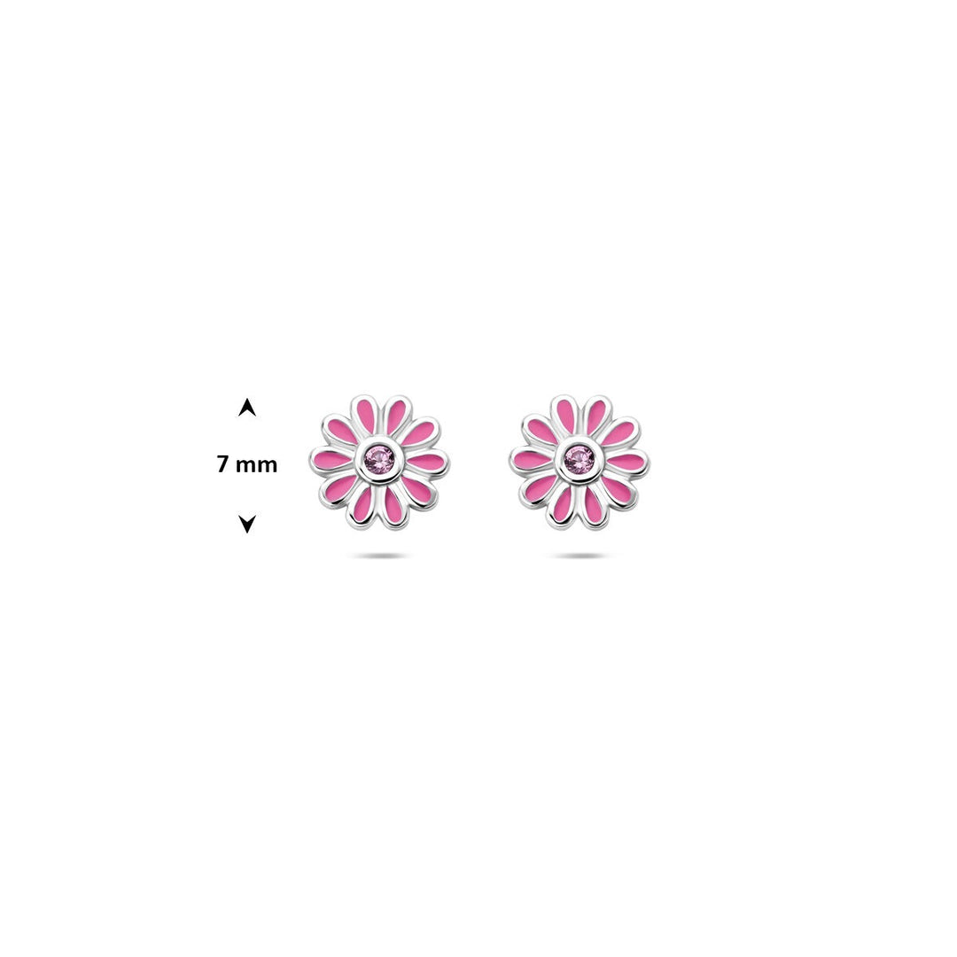 Ohrstecker Blume rosa Zirkonia Silber rhodiniert