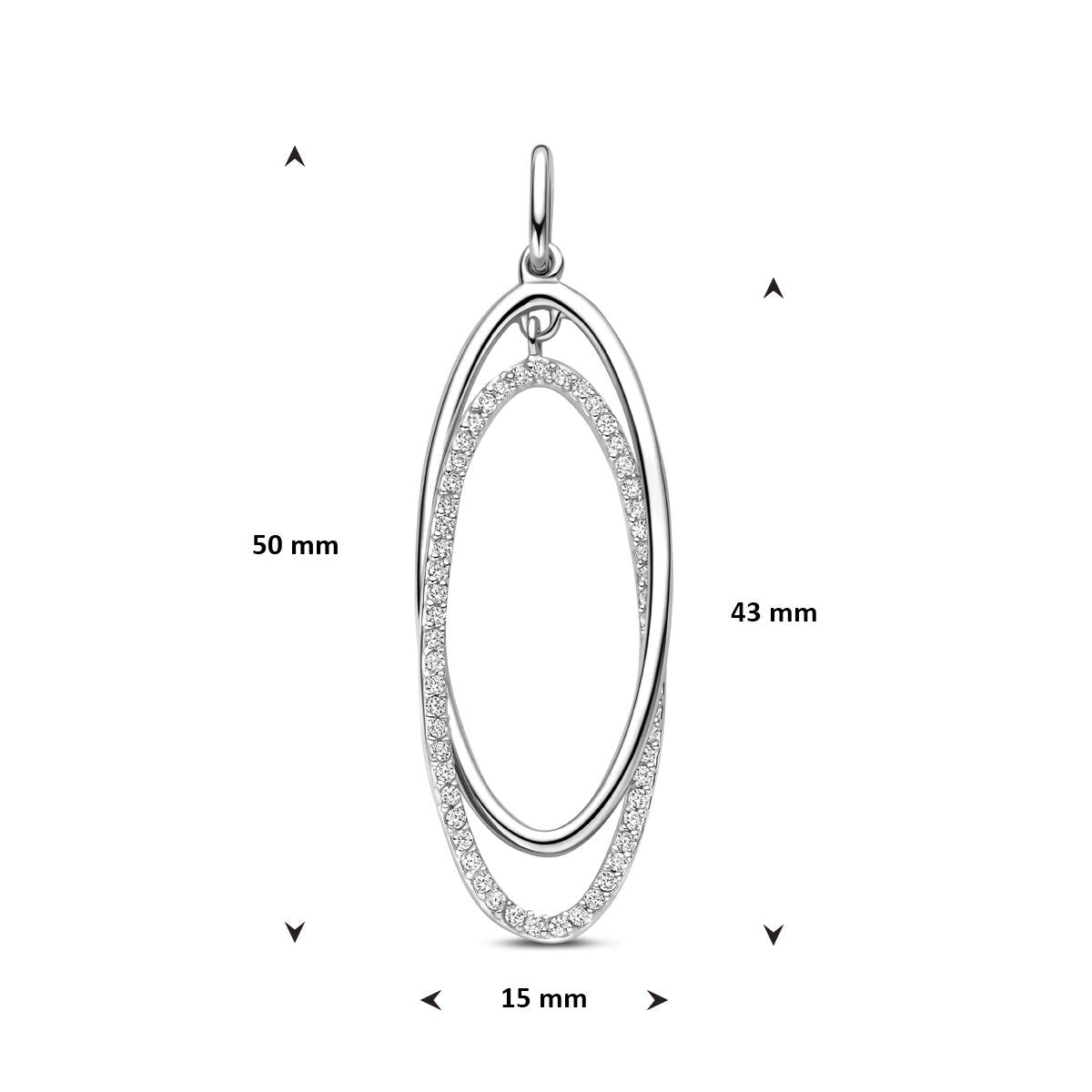 Silberanhänger mit Zirkonia – ovales Design im Entourage-Stil 50 mm