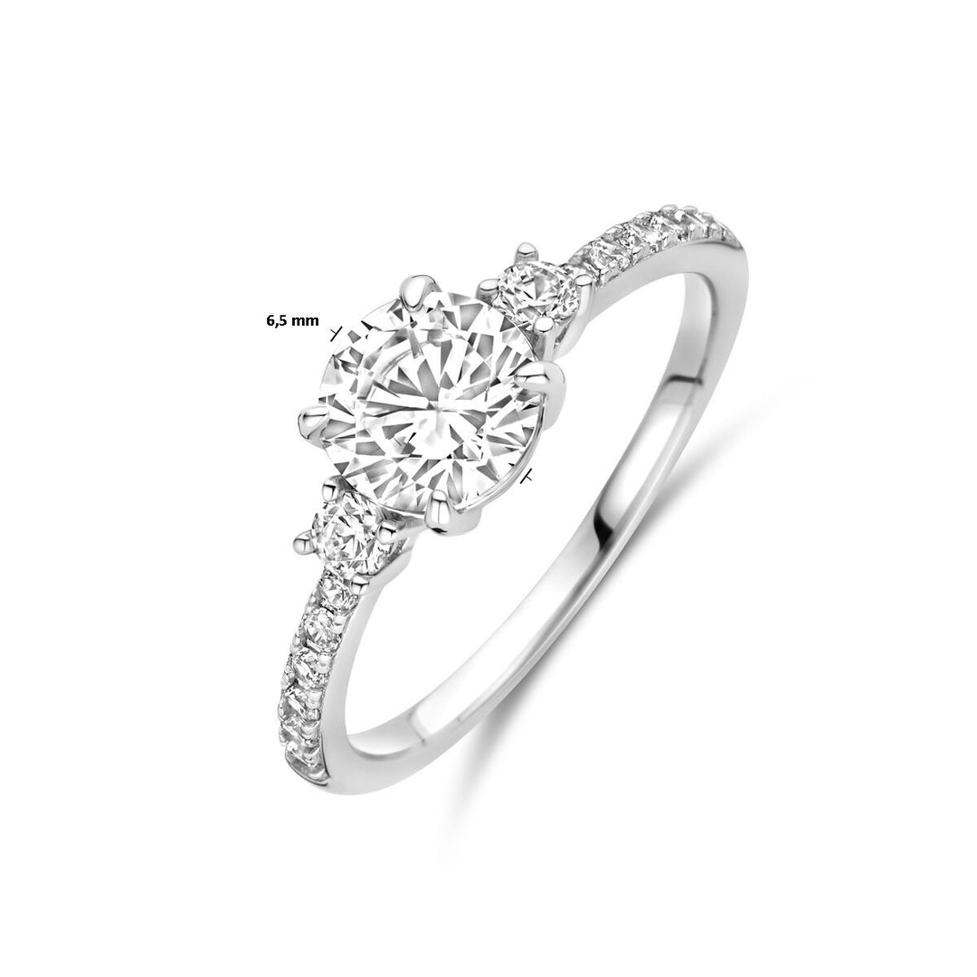 Zilveren ring met briljant zirkonia – gerhodineerd 925 zilver, 6,5 mm breed