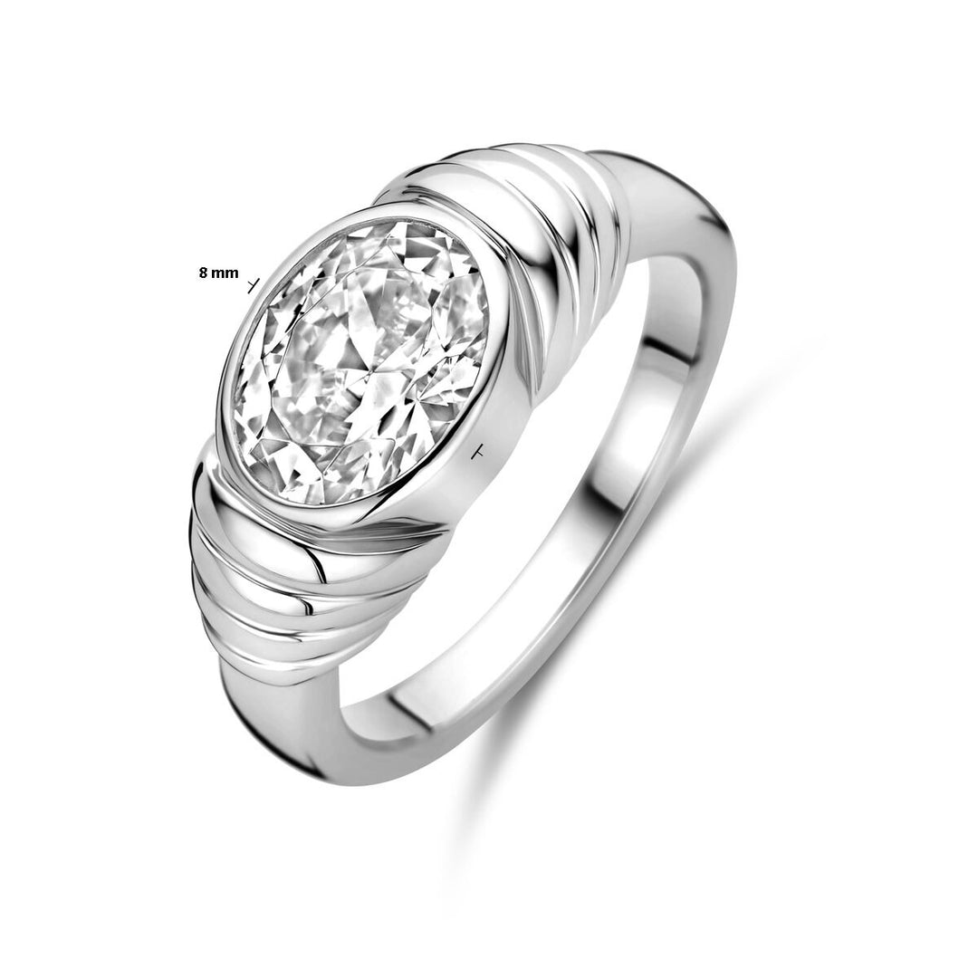 Zilveren damesring met zirkonia – gerhodineerd 925 zilver, 8 mm breed