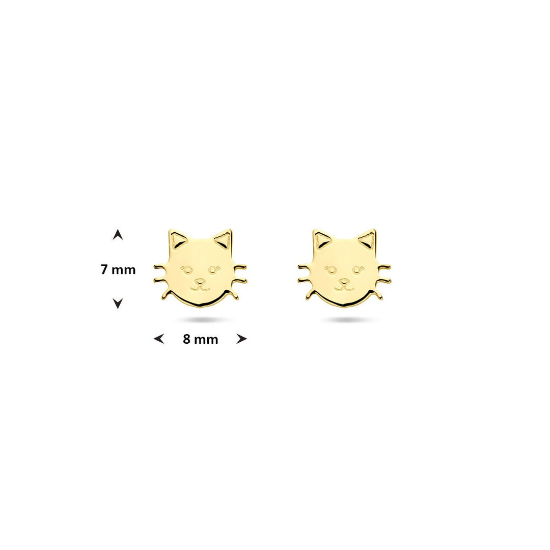 14k Geelgouden kinder oorknoppen katje 7 mm