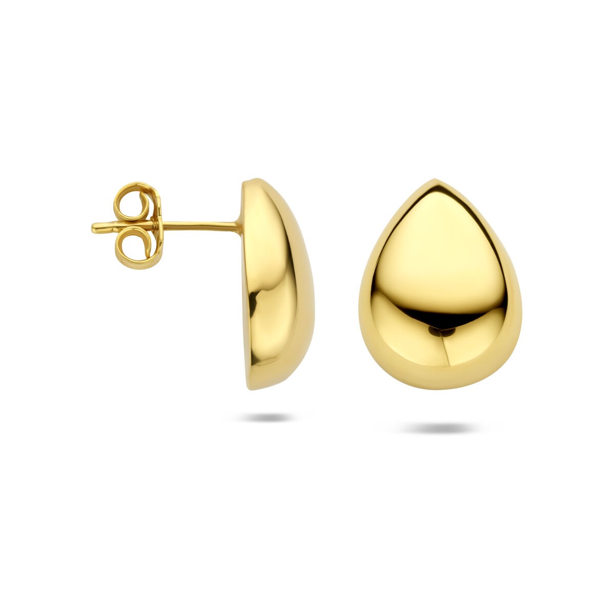 Vergoldete silberne Ohrstecker Tropfen – fließende Form in goldenem Glanz