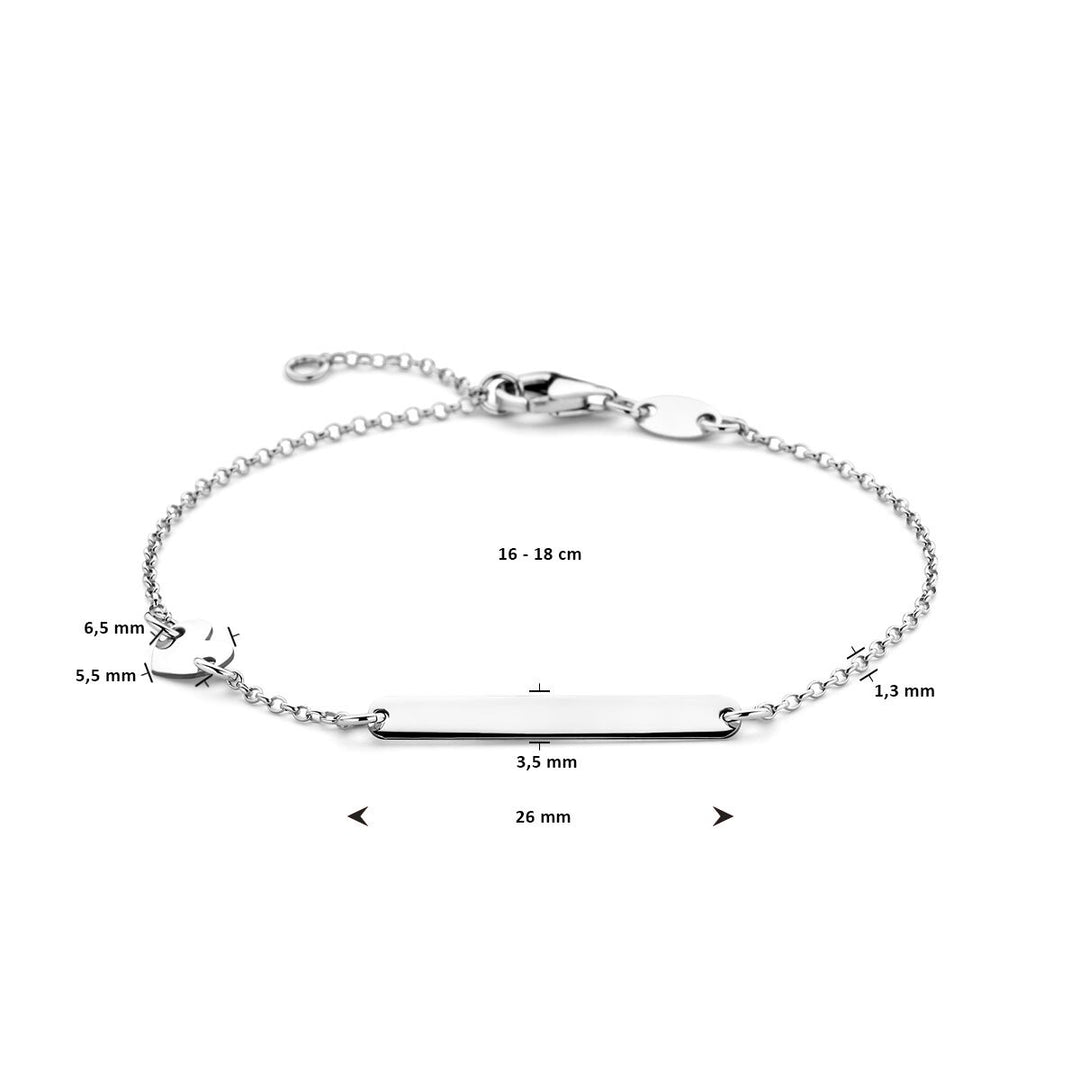 Gravurarmband Herz und Plättchen 3,5 mm 16 - 18 cm Silber rhodiniert