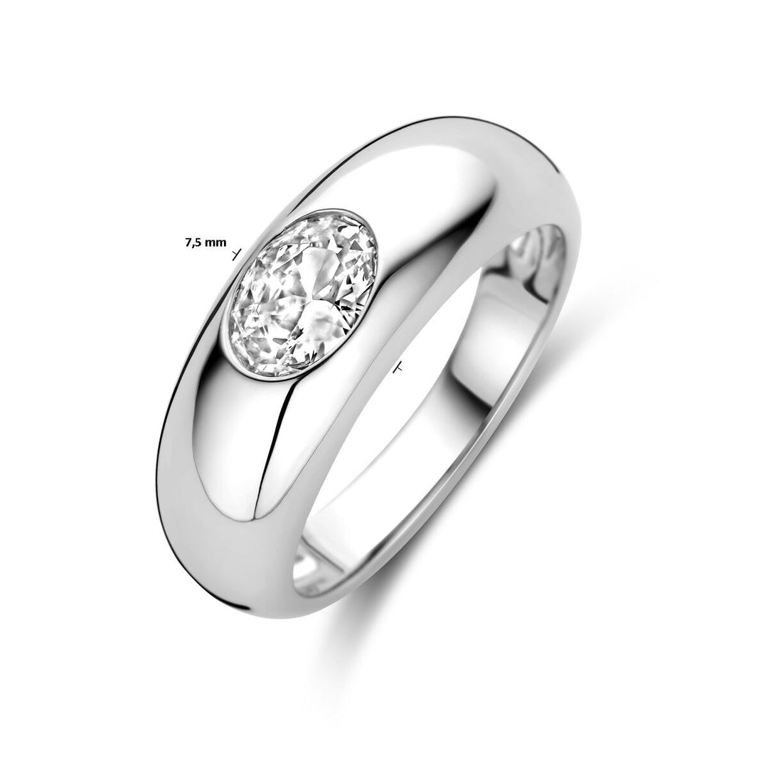 Zilveren damesring met ovale zirkonia – gerhodineerd 925 zilver, 7,5 mm breed