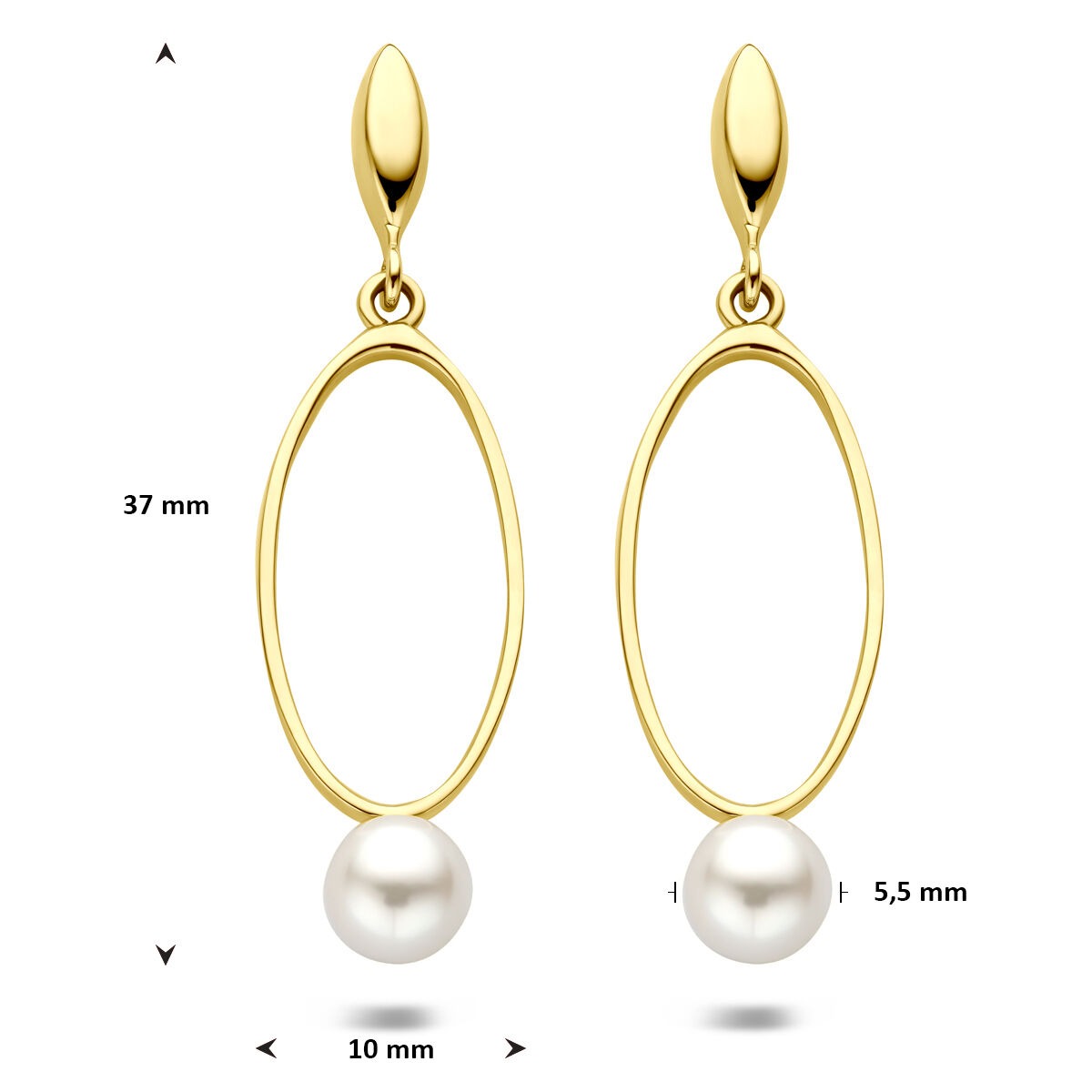 14k Gelbgold-Ohrhänger mit Perle 37 mm