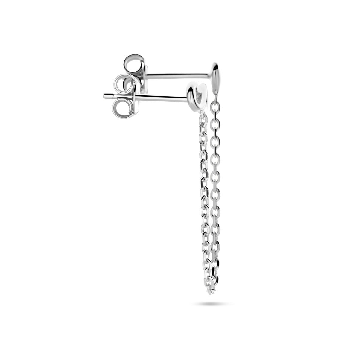 Rhodinierter silberner Ohrstecker mit Herz und Unendlichkeitszeichen