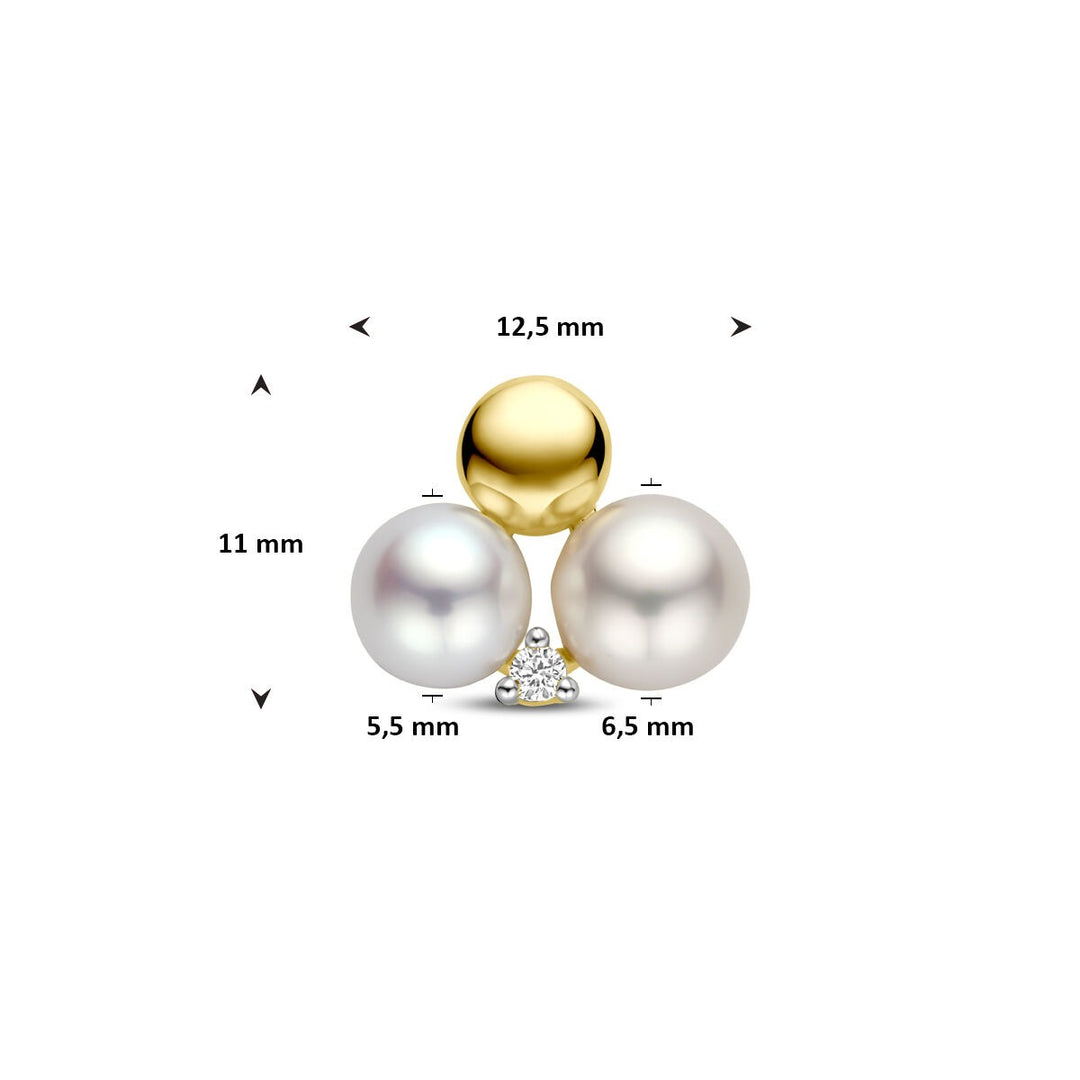 Gouden hanger met parel en diamant 14k 0.02ct h si 11 mm