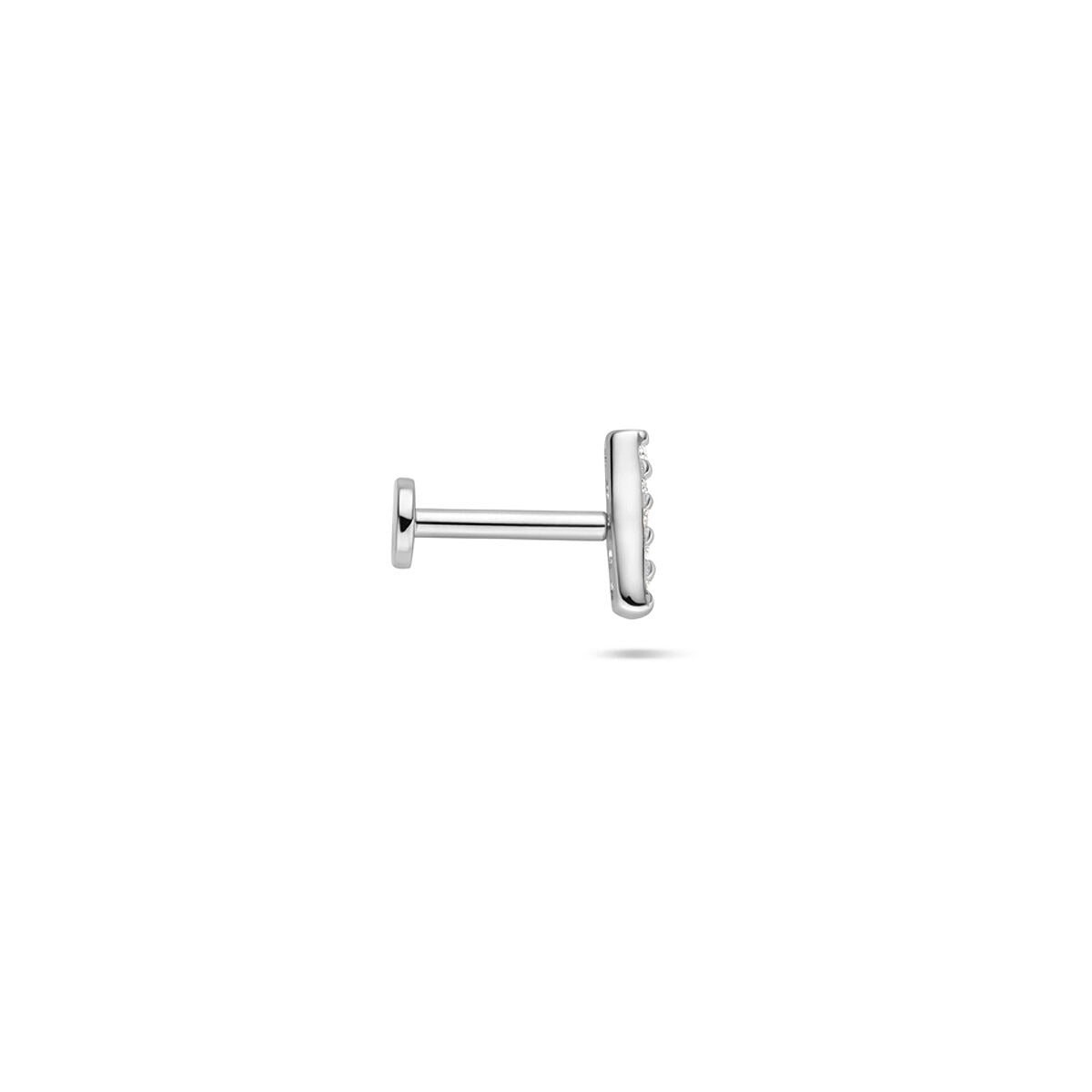 Rhodinierter silberner Flat Back Piercing mit Zirkonia in Balkenform