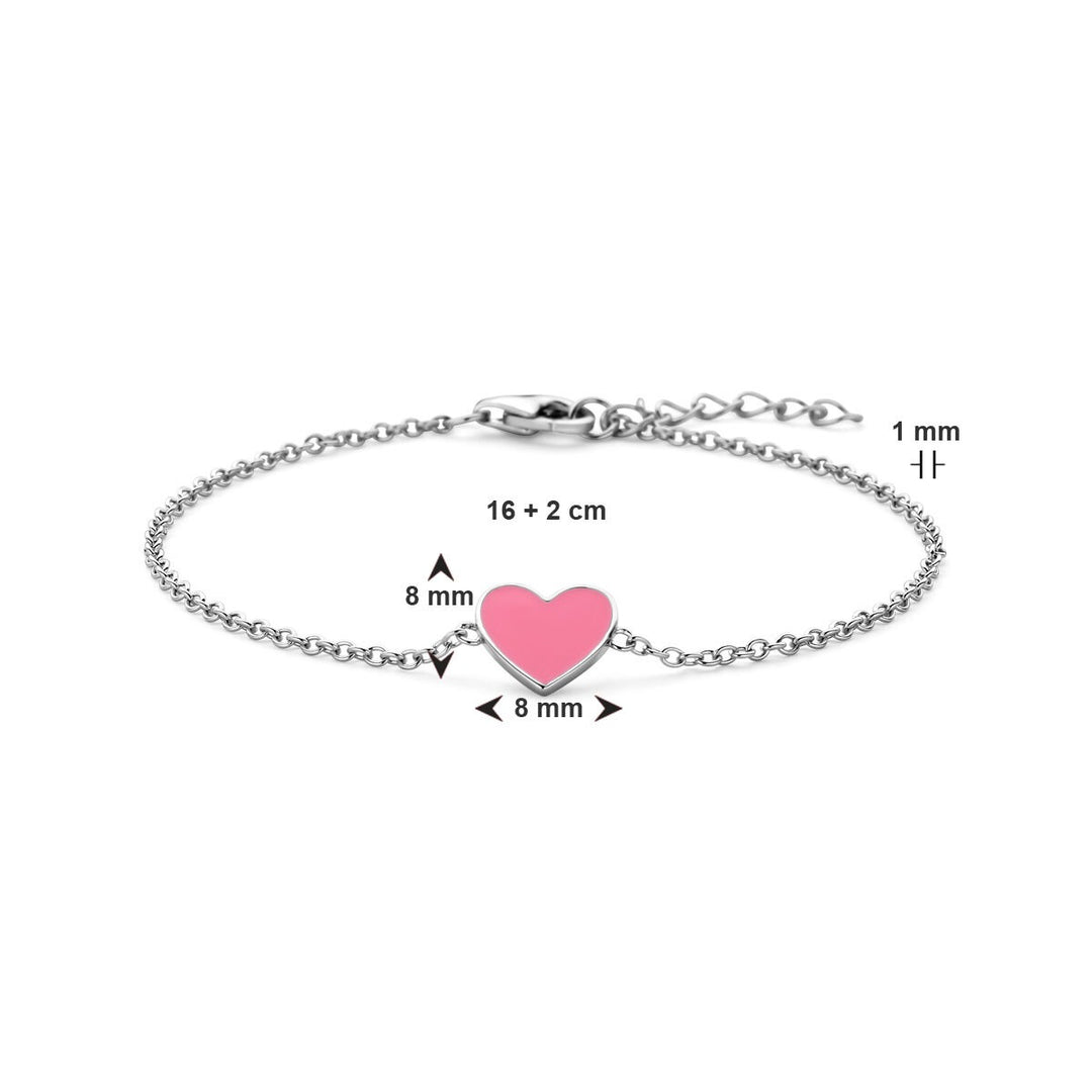 Armband Herz rosa Emaille 16 + 2 cm Silber rhodiniert