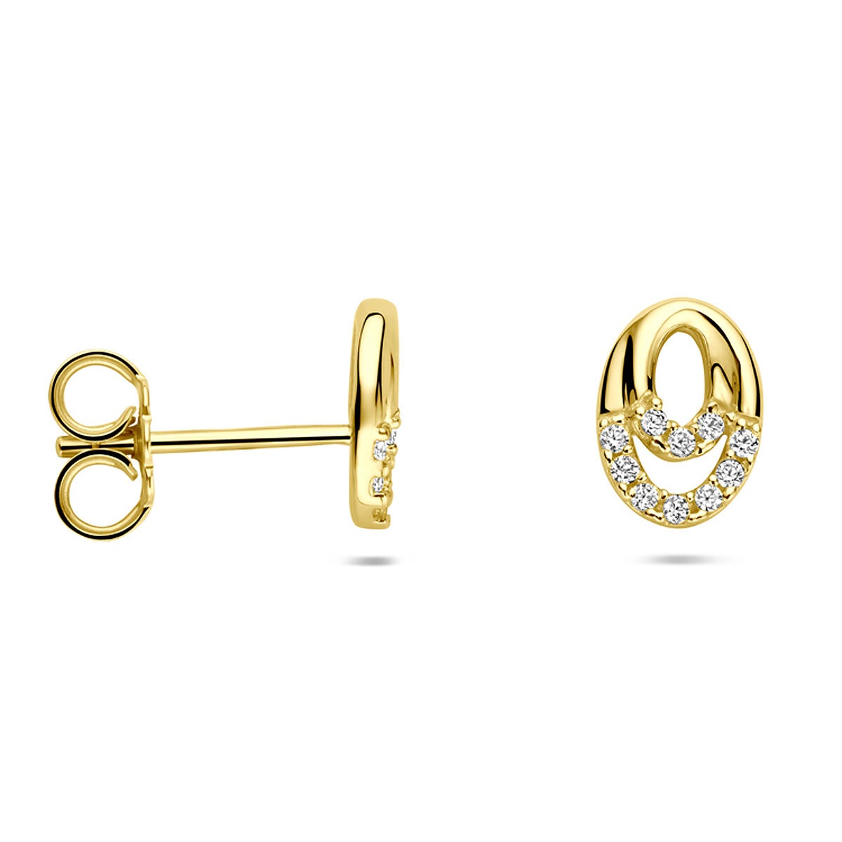 Goldene Ohrstecker 14k mit Zirkonia – Entourage-Fassung