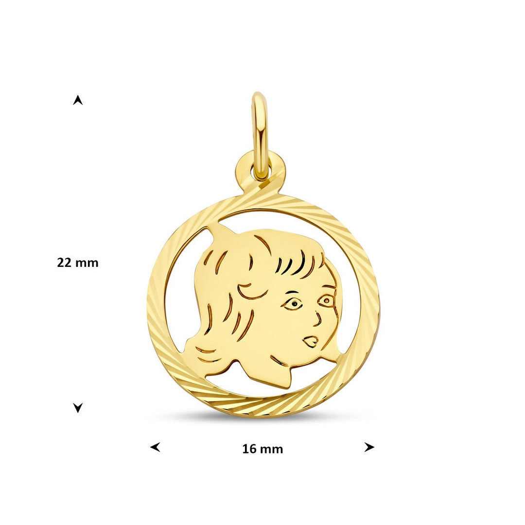 9k Geelgouden ronde hanger kinderkopjes 16 mm