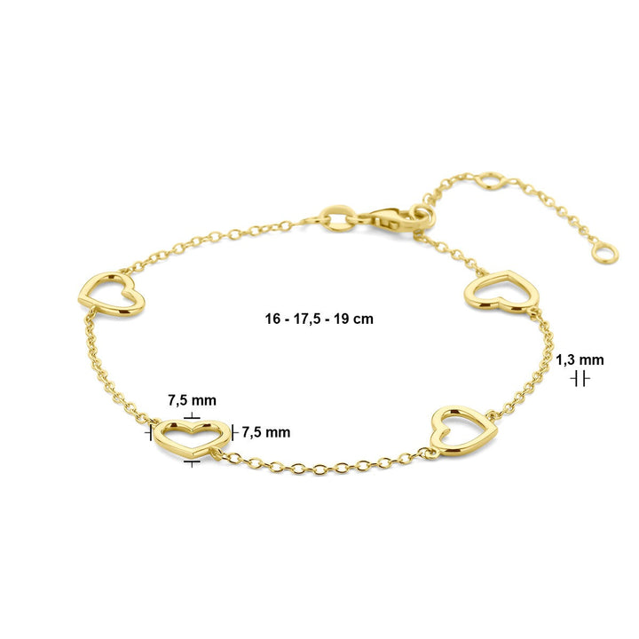 Armband Herzen 16 - 17,5 - 19 cm 14K Gelbgold