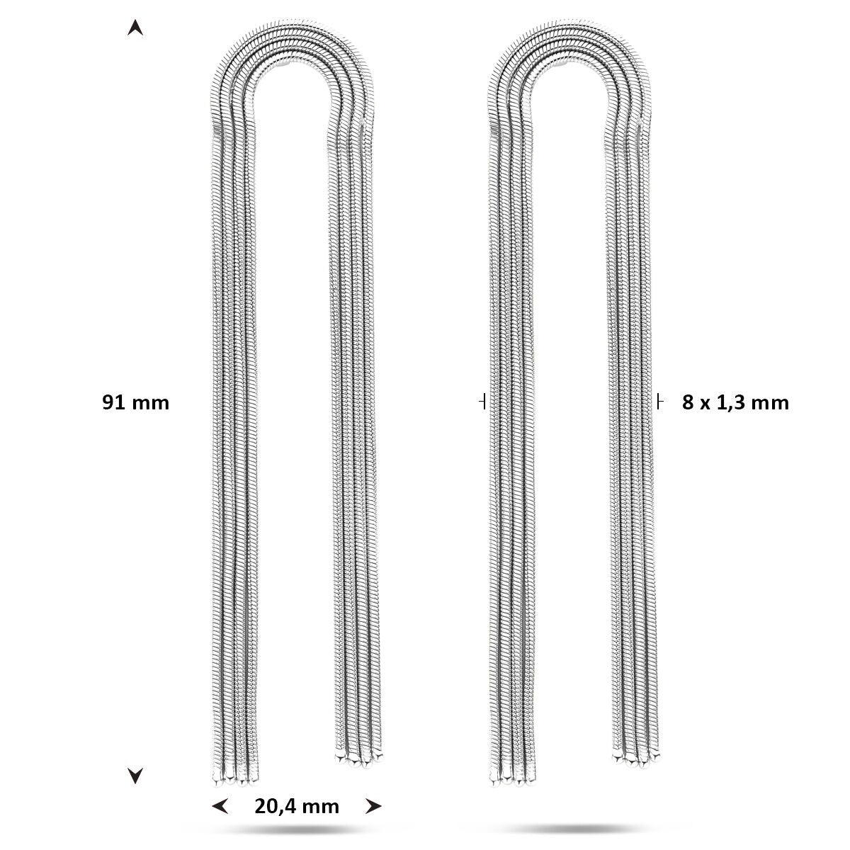 Ohrhänger aus rhodiniertem 925er Silber im Kettenmuster, 91 mm