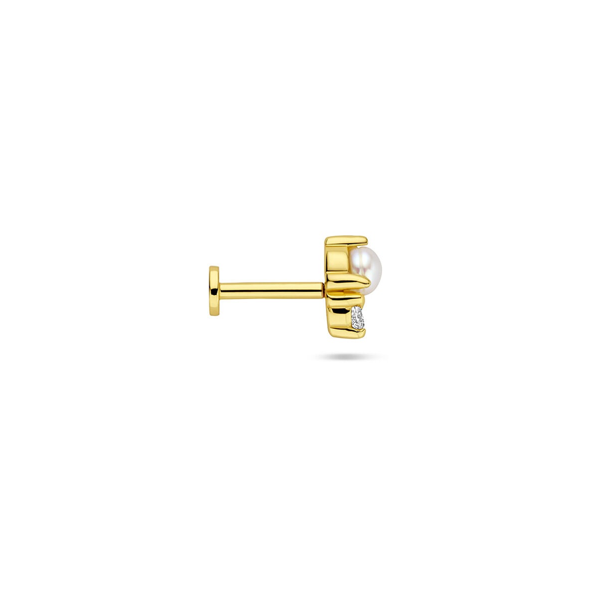Vergoldetes 925er Silber Flat Back Piercing mit Perle und Zirkonia