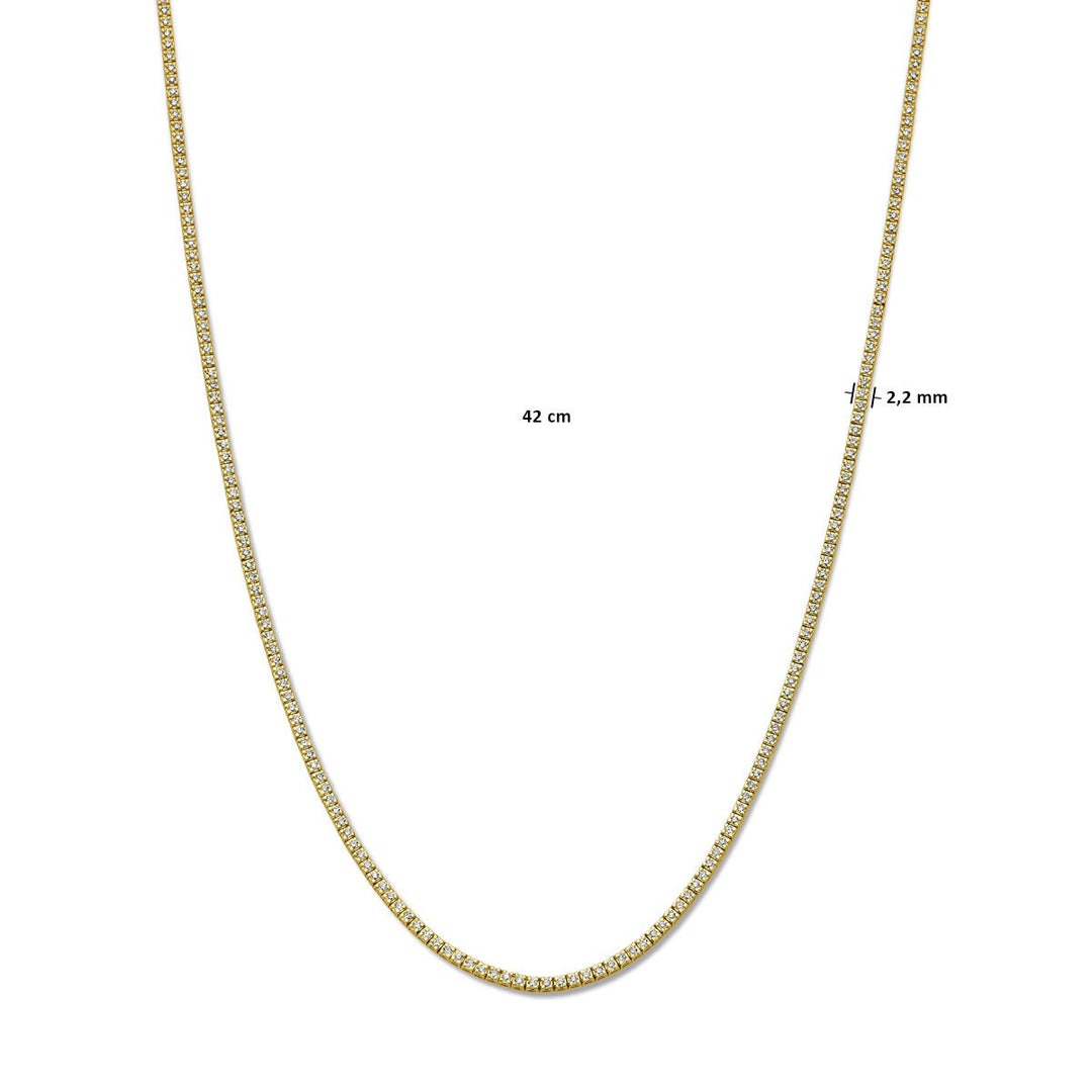 Tennishalskette Diamant 3,00 ct H SI 2,2 mm 42 cm 14 K Gelbgold