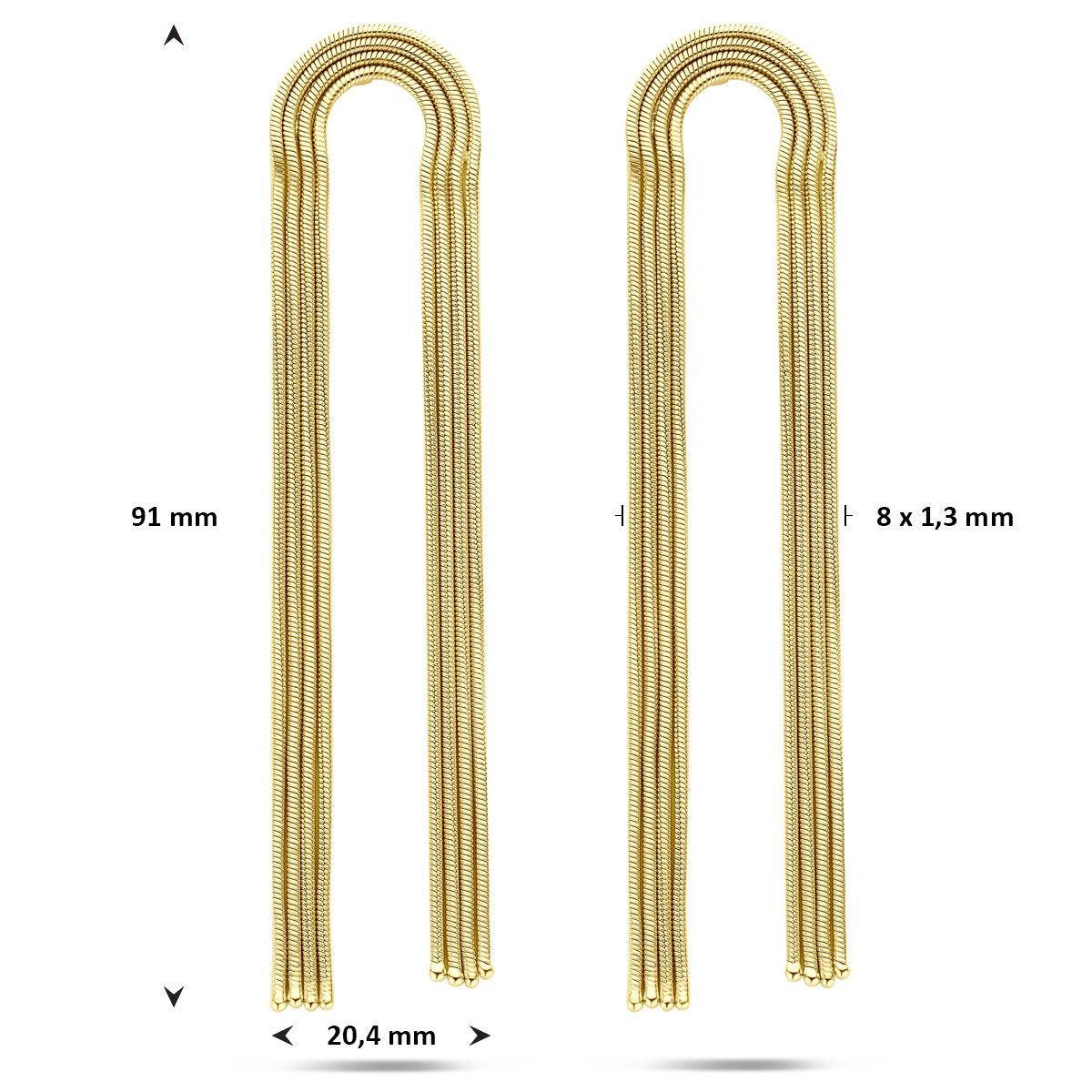 Vergoldete Damenohrringe aus Silber – Gliedermotiv 91 mm 1 Mikron