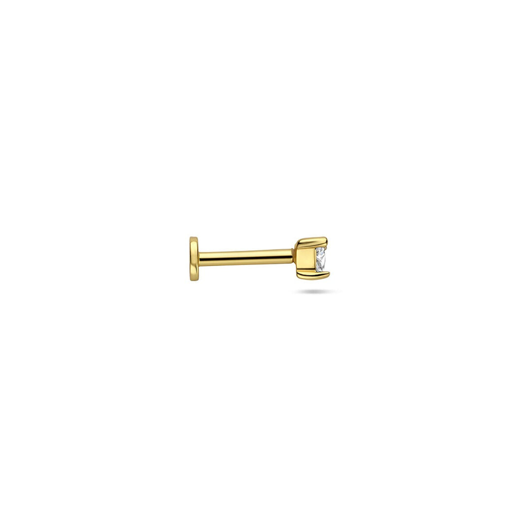 Verguld 925 zilveren flat back piercing met driehoekige zirkonia