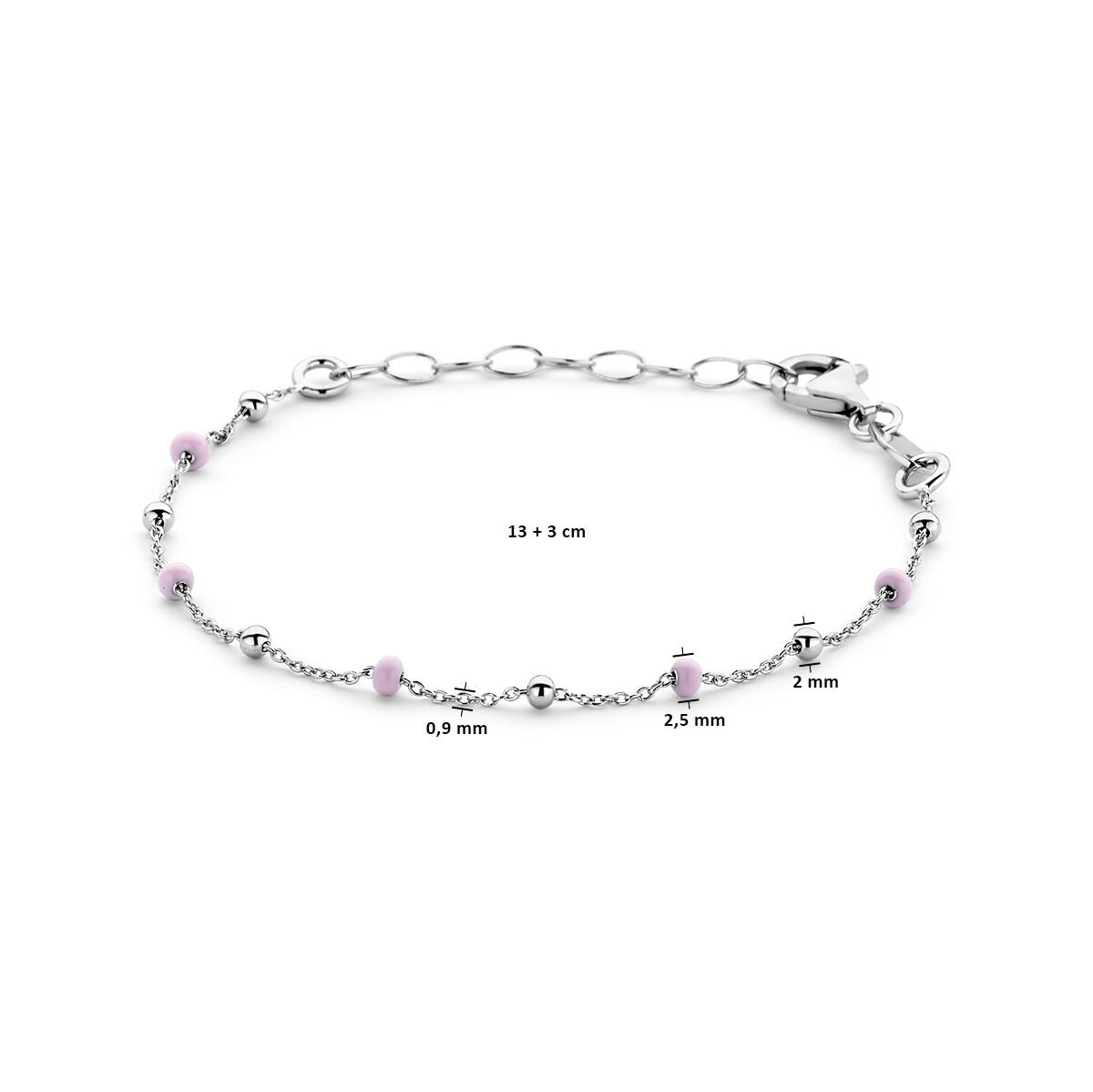 Rhodiniertes Kinderarmband aus Silber mit rosa Emaillkugeln