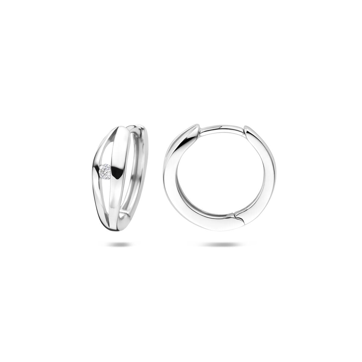 Silberne Creolen Damen mit Labordiamanten – rhodiniert 14 mm