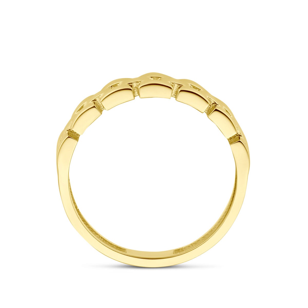 9 Karat Gold Damenring mit Gliedermuster – Gelbgold 4,5 mm breit