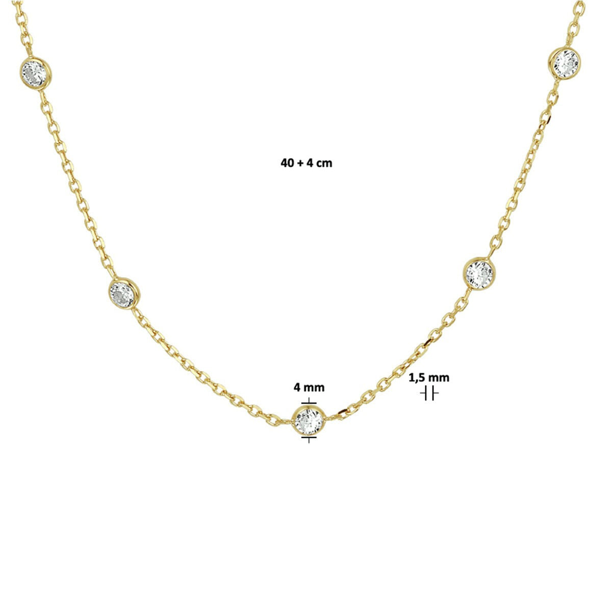 Vergoldetes Silberhalskette mit Zirkonia – 40-44 cm