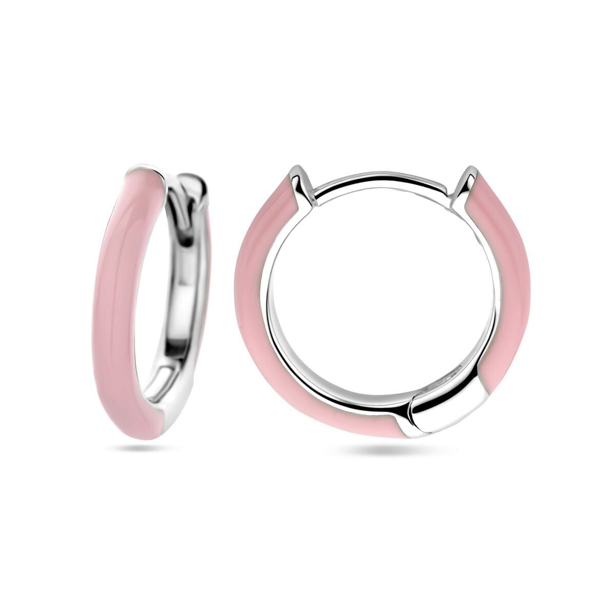 Rhodinierte Klappcreolen aus Sterlingsilber mit rosa Emaille