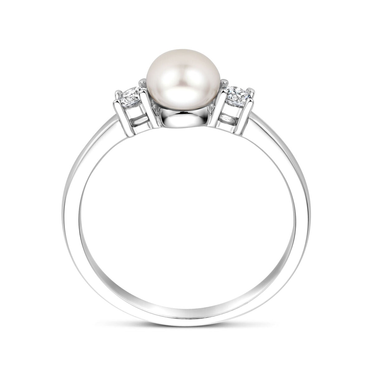 Silberring mit Perle und Zirkonia – Damenring aus rhodiniertem 925er Silber