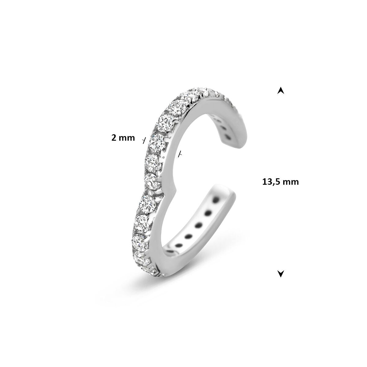 Rhodinierter silberner Ohrclip mit Herz und Zirkonia