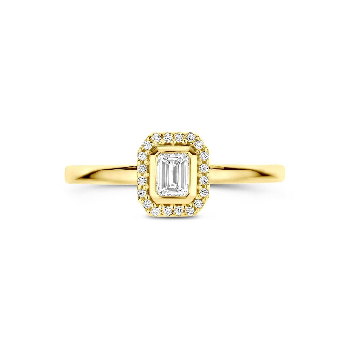 14 Karat Gelbgoldring mit Diamant im Emeraldschliff