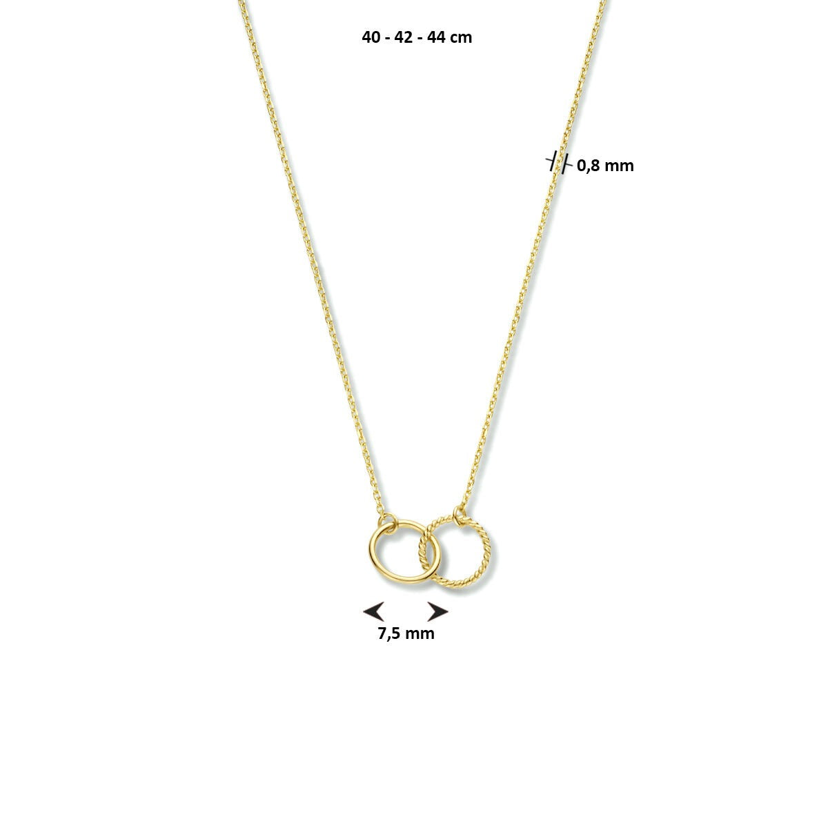 9k Geelgouden dames collier met dubbele cirkel