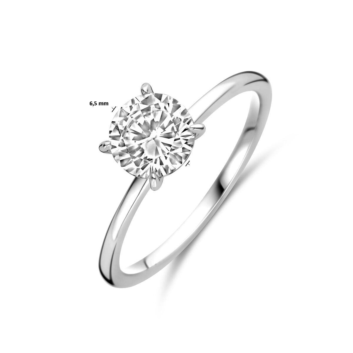 Silberring mit rundem Zirkonia – rhodiniertes 925er Silber, 6,5 x 6,5 mm