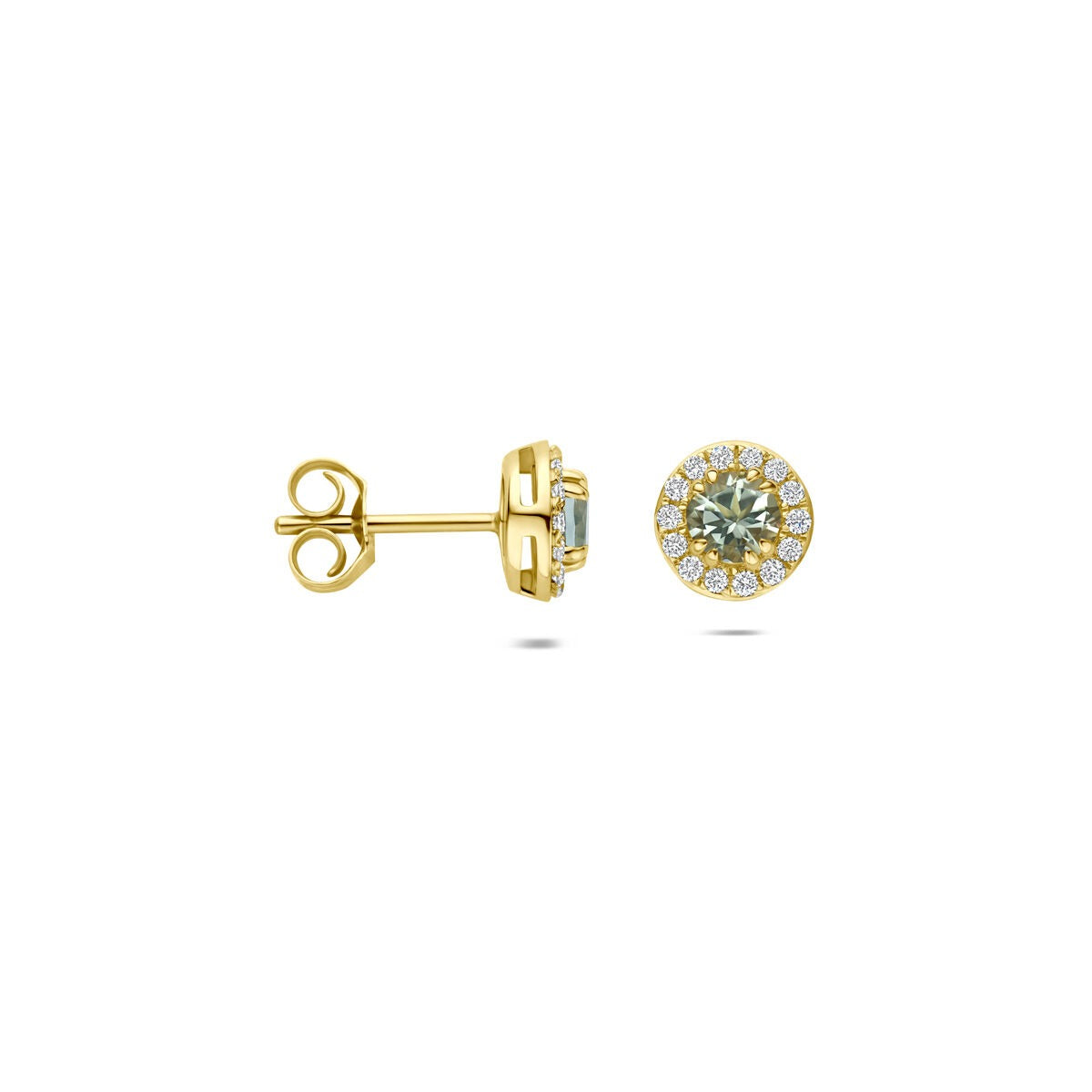 14K Gelbgold-Ohrstecker mit grünem Amethyst und Labor-Diamant