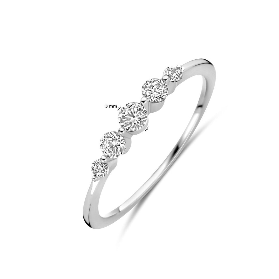 Zilveren damesring met zirkonia – gerhodineerd 925 zilver, 3 mm breed