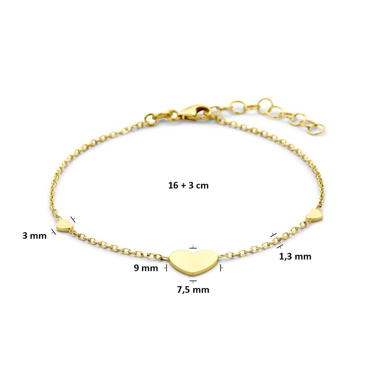 14K Gelbgoldarmband mit Herzen