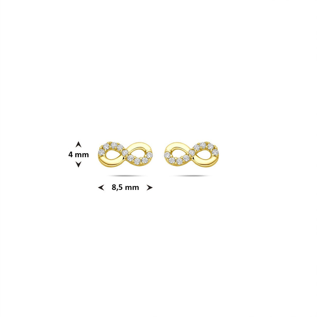 9k Geelgouden oorknoppen met infinity en zirkonia