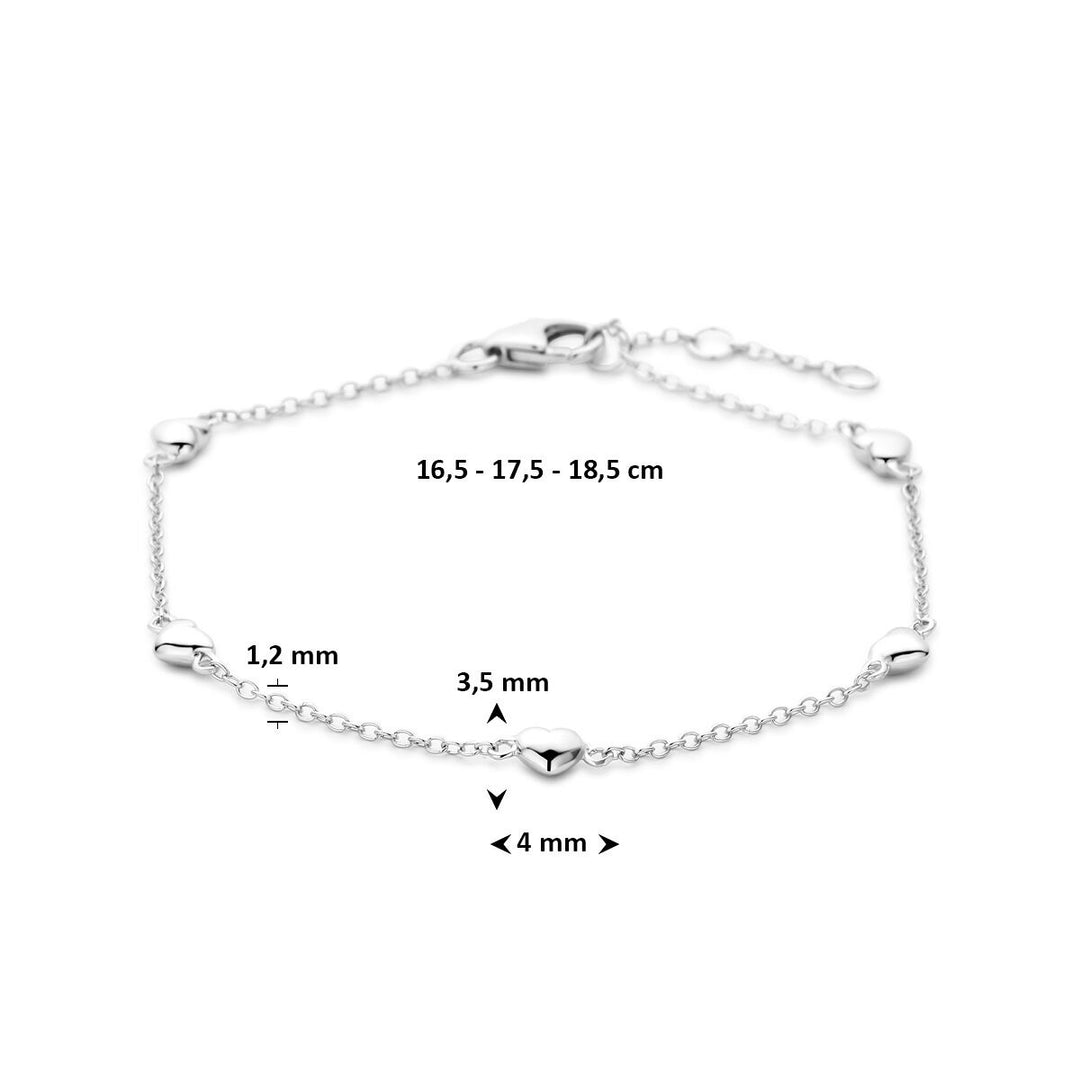Zilveren dames armband met hartjes – gerhodineerd 18.5 cm