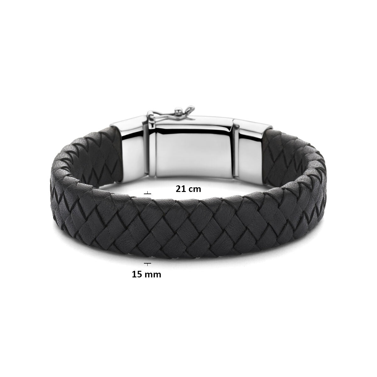 Herren-Lederarmband Schwarz mit rhodiniertem Silber – 21 cm