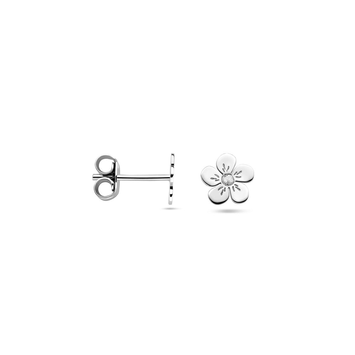 Rhodinierte Kinderohrstecker aus Silber in Blumenform