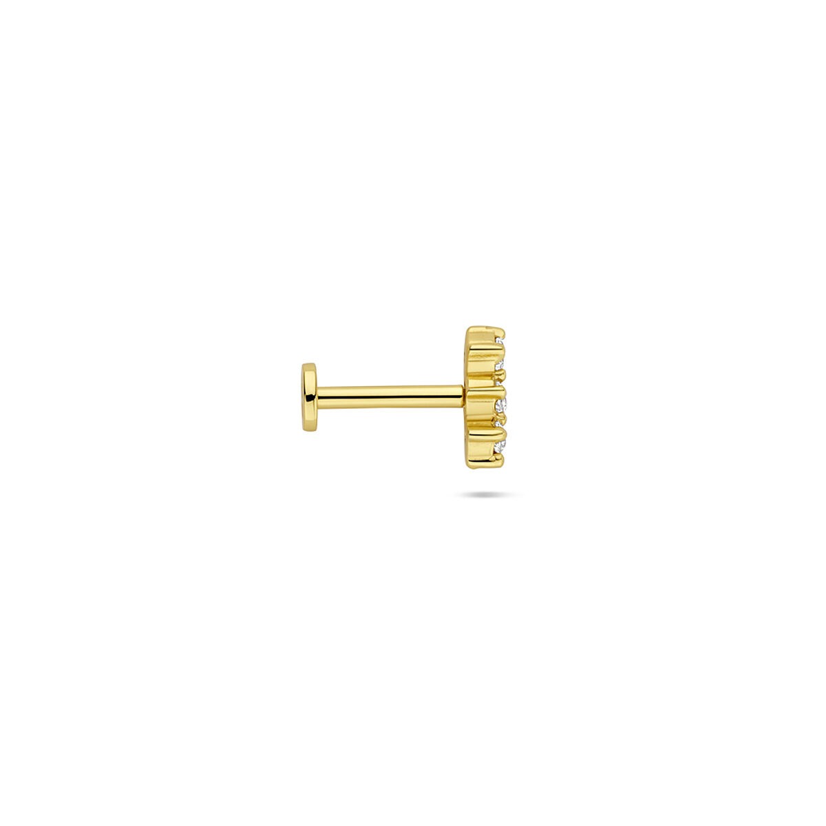Vergoldetes 925er Silber Flat Back Piercing mit Zirkoniasteinen