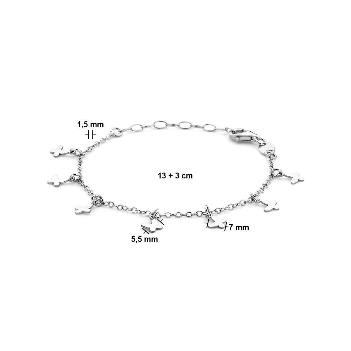 Rhodiniertes Kinderarmband aus Silber mit Schmetterlingen