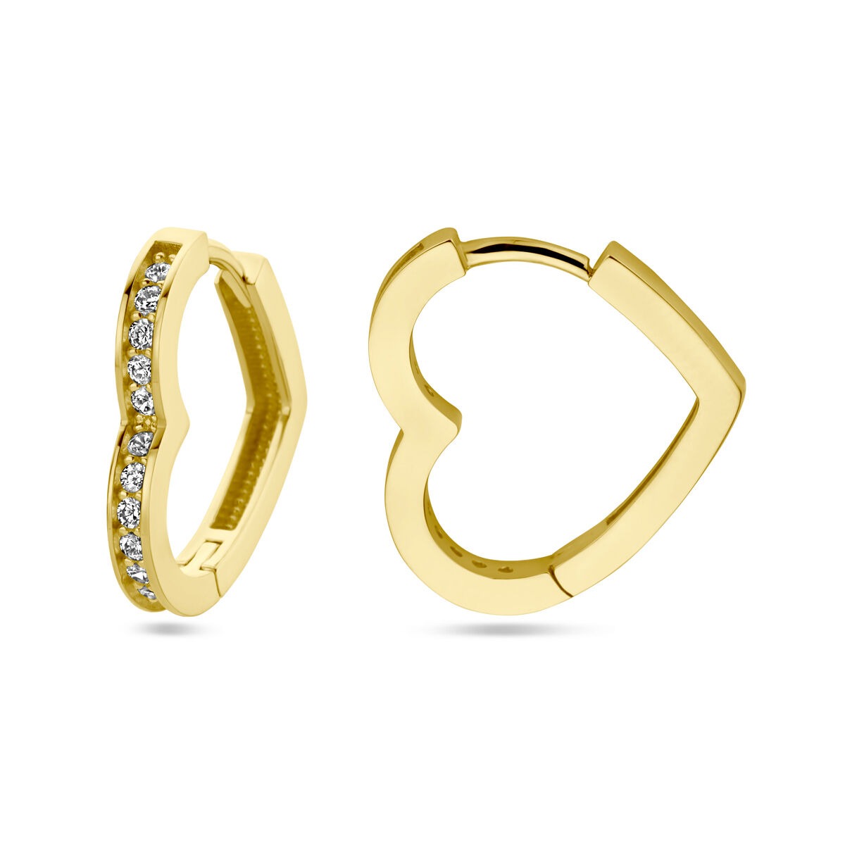 14K Gold Damenohrringe mit Herz und Zirkonia – 14 mm