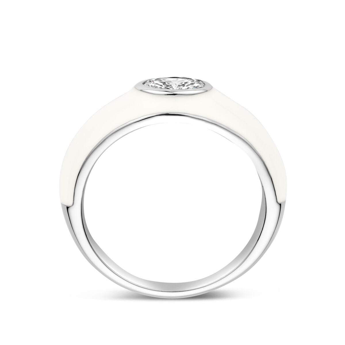925 Rhodiniert Silberner Ring mit Weißer Emaille und Zirkonia